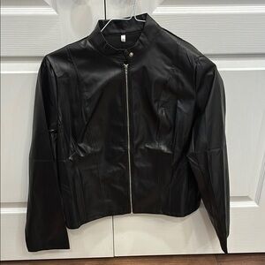 Black Faux Leather Jacket size large